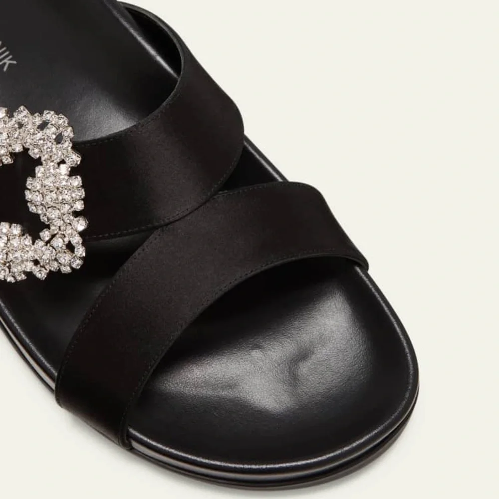 New MANOLO BLAHNIK Chilanghi Crystal Buckle Slide Sandals $1,095 37 - Picture 3 of 13